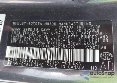2009 Toyota Matrix z USA, uszkodzony, nr VIN 2T1KU40E59C165478